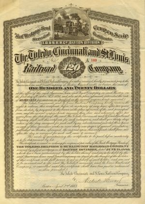 Toledo, Cincinniati adn St. Louis Railroad Co. - Various Denominations - Bond (Uncanceled)